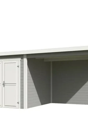 Outdoor Life Blokhut Finn Platinum Grey-Wit 450 x 250 cm Gereduceerde Prijs